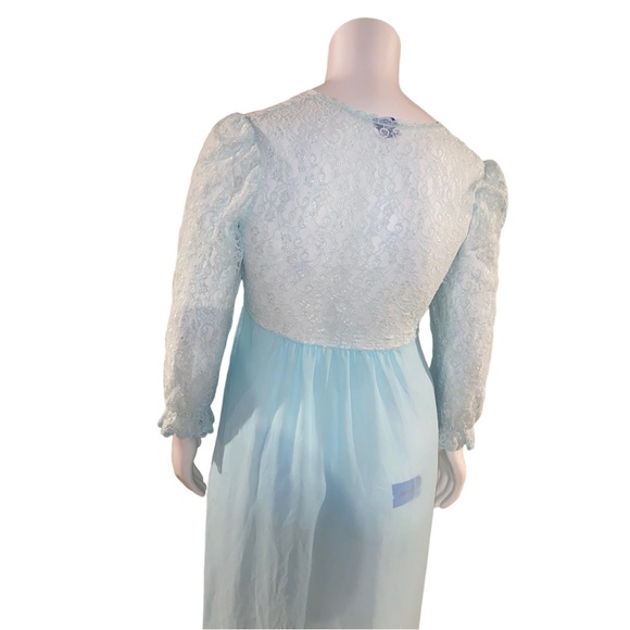 Vintage Sleepwear Sugar Plum Large Light Blue Gown Chemise Lace Fly Away Front - Picture 13 of 16